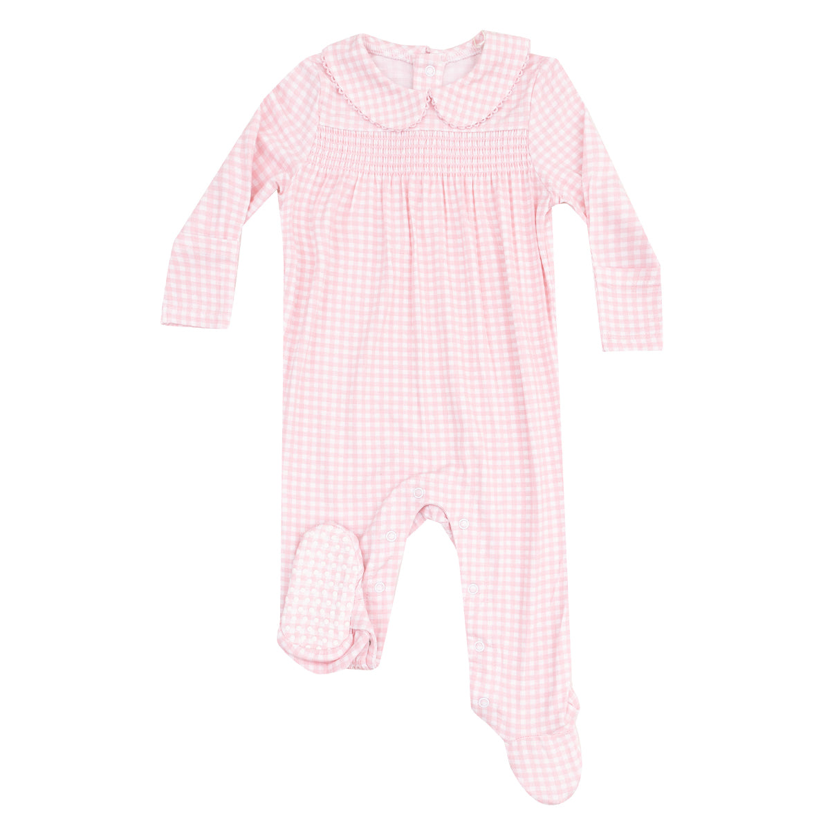 Girl's Pink Mini Gingham Smocked Footie