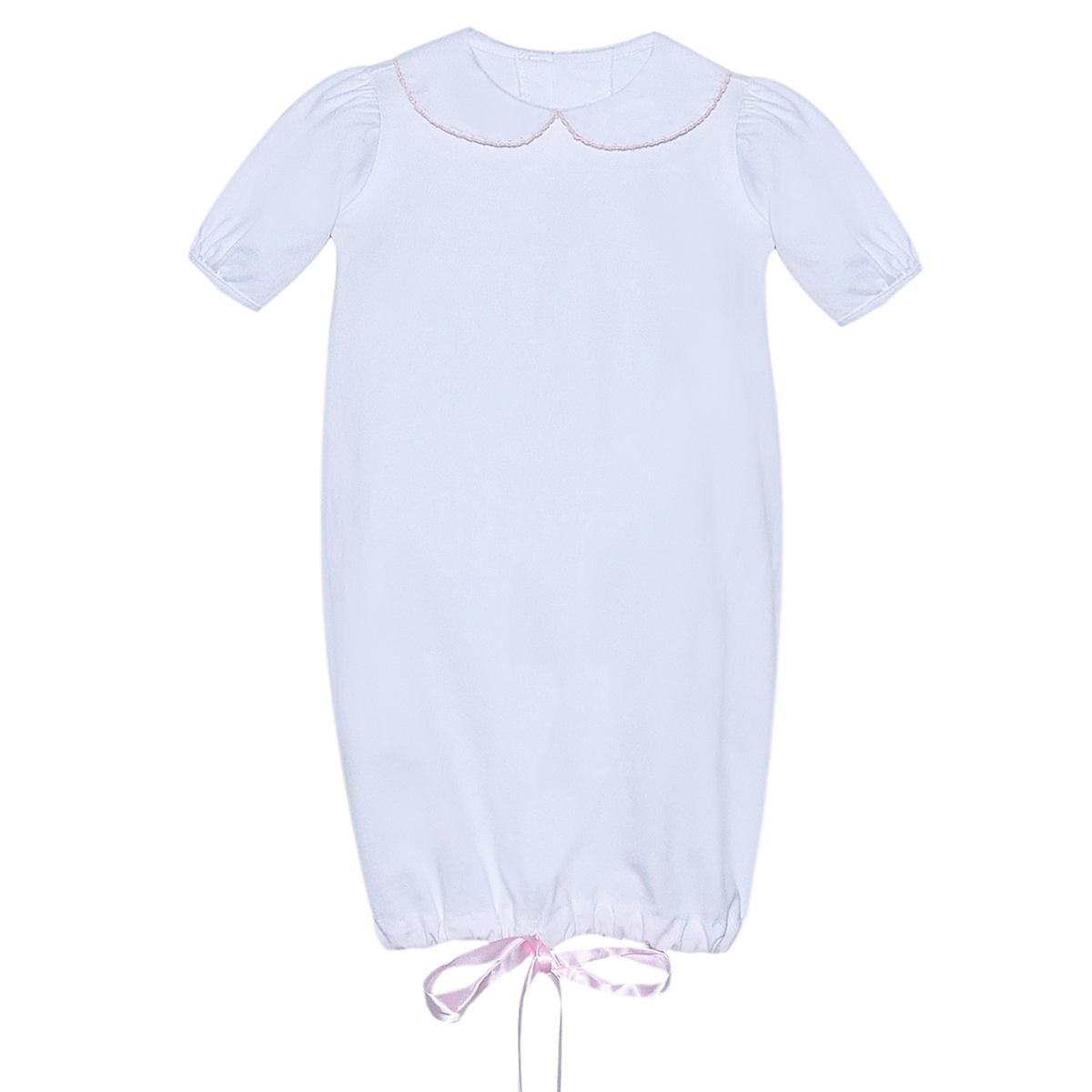 Girl's White Knit Pink Satin Drawstring Daygown