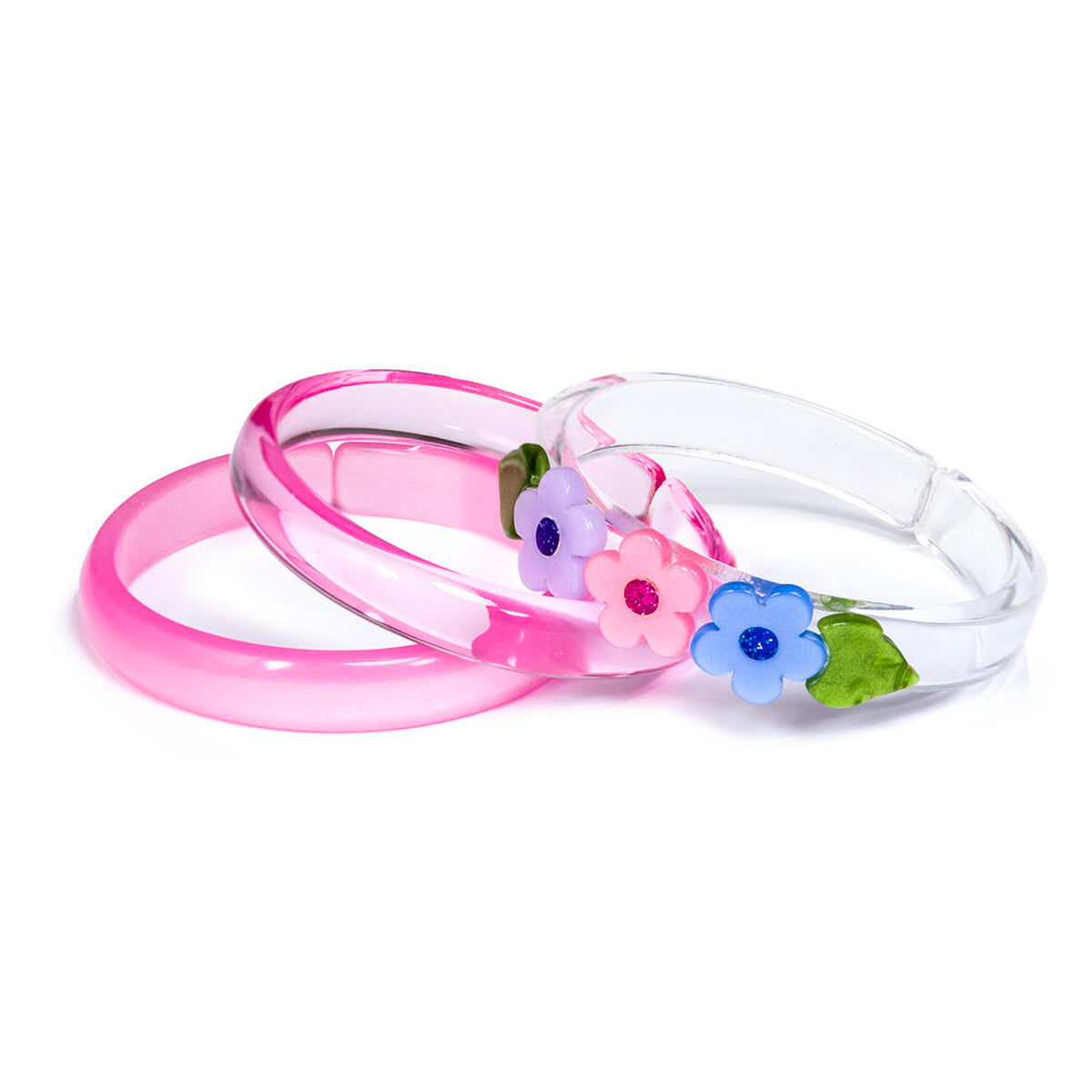 Girl's Flower Trio Acrylic Bangle Bracelet Set