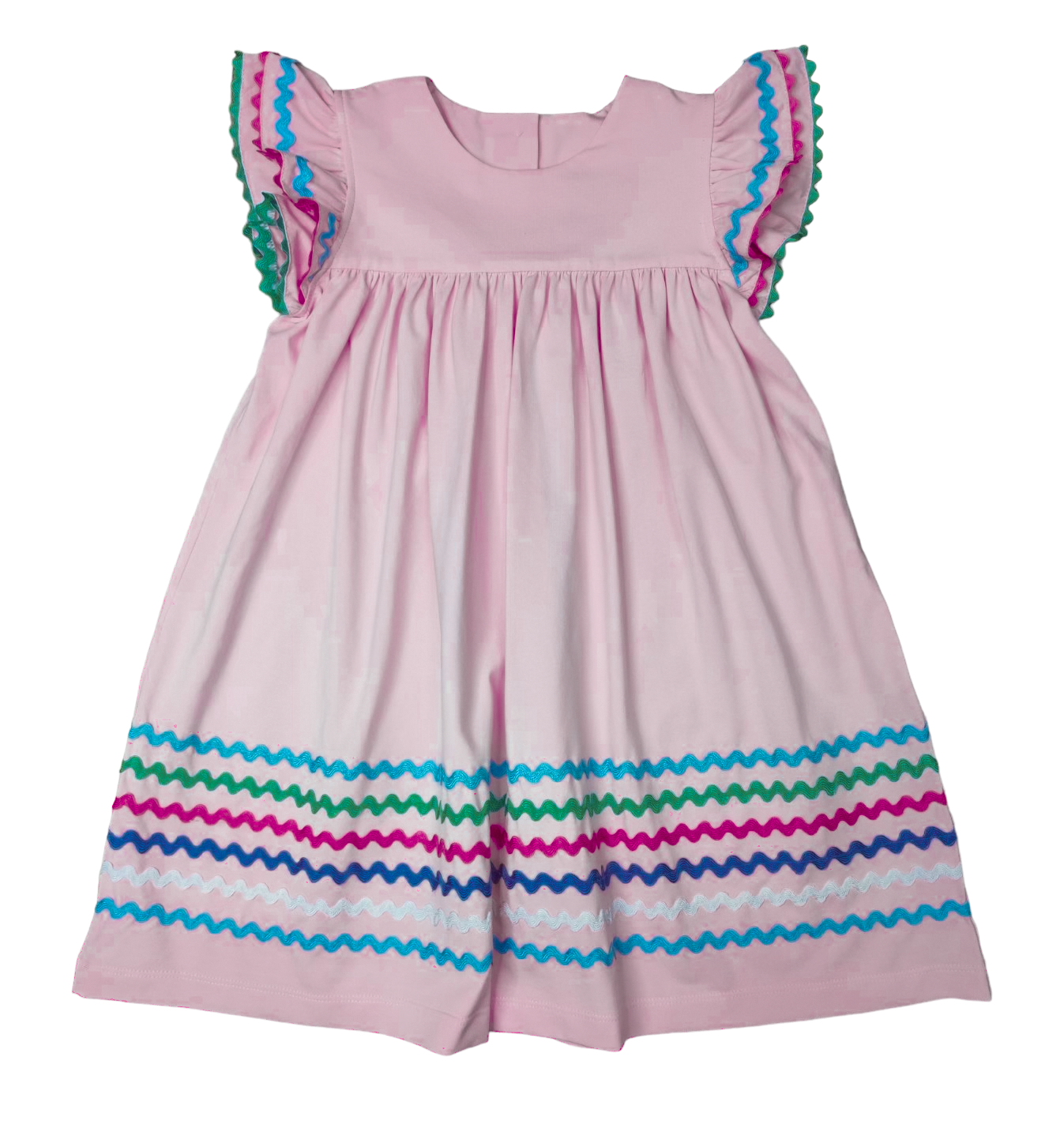  Girl's Pink Angel Sleeve Ric-Rac Dress