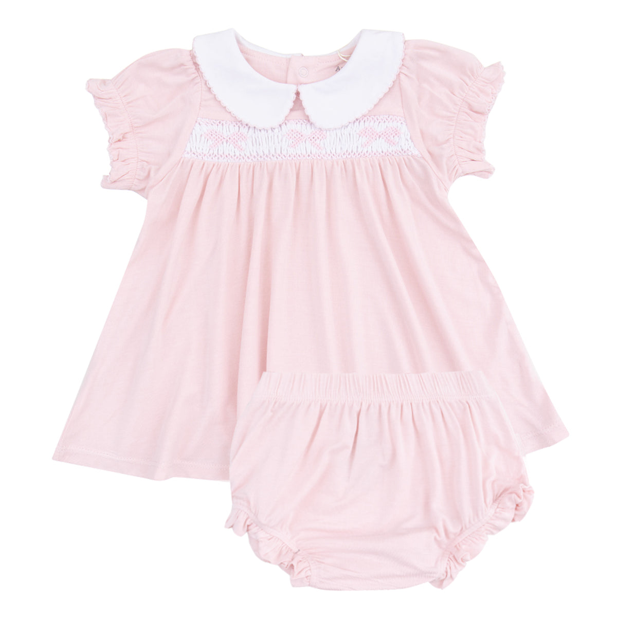 Girl's Pink Bows Smocked Dress and Bloomer Set