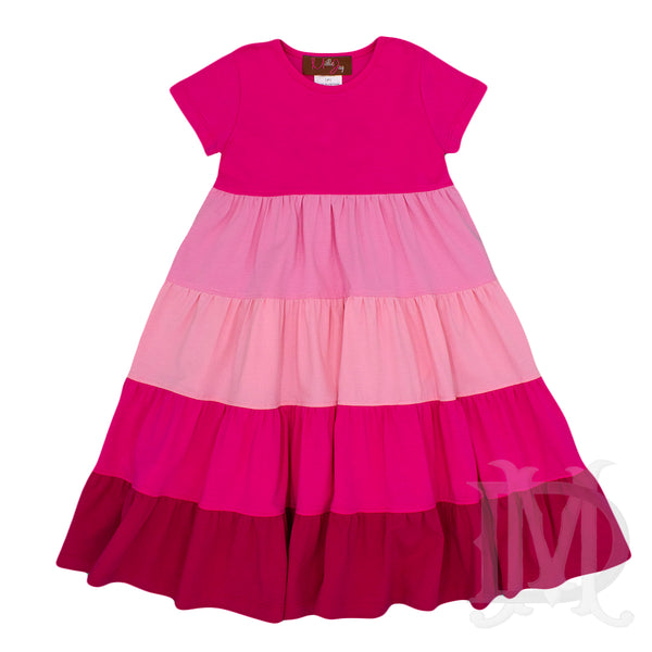Pink Colorblock Little Girl's Pink Colorblock Maxi Dress - Madison-Drake Children's ...