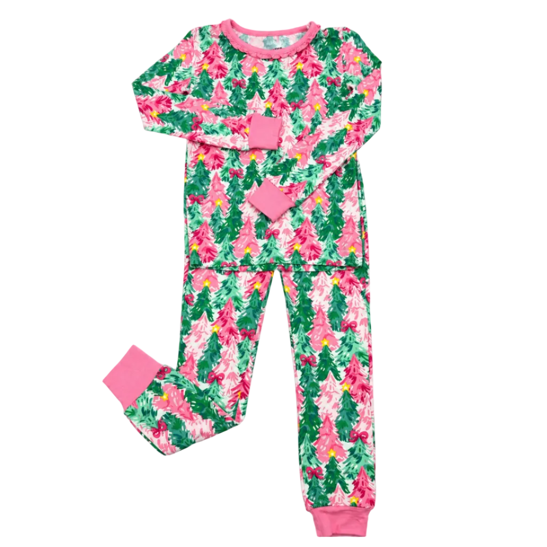 Girls Bamboo Pink Jolly Grove Pajama Set