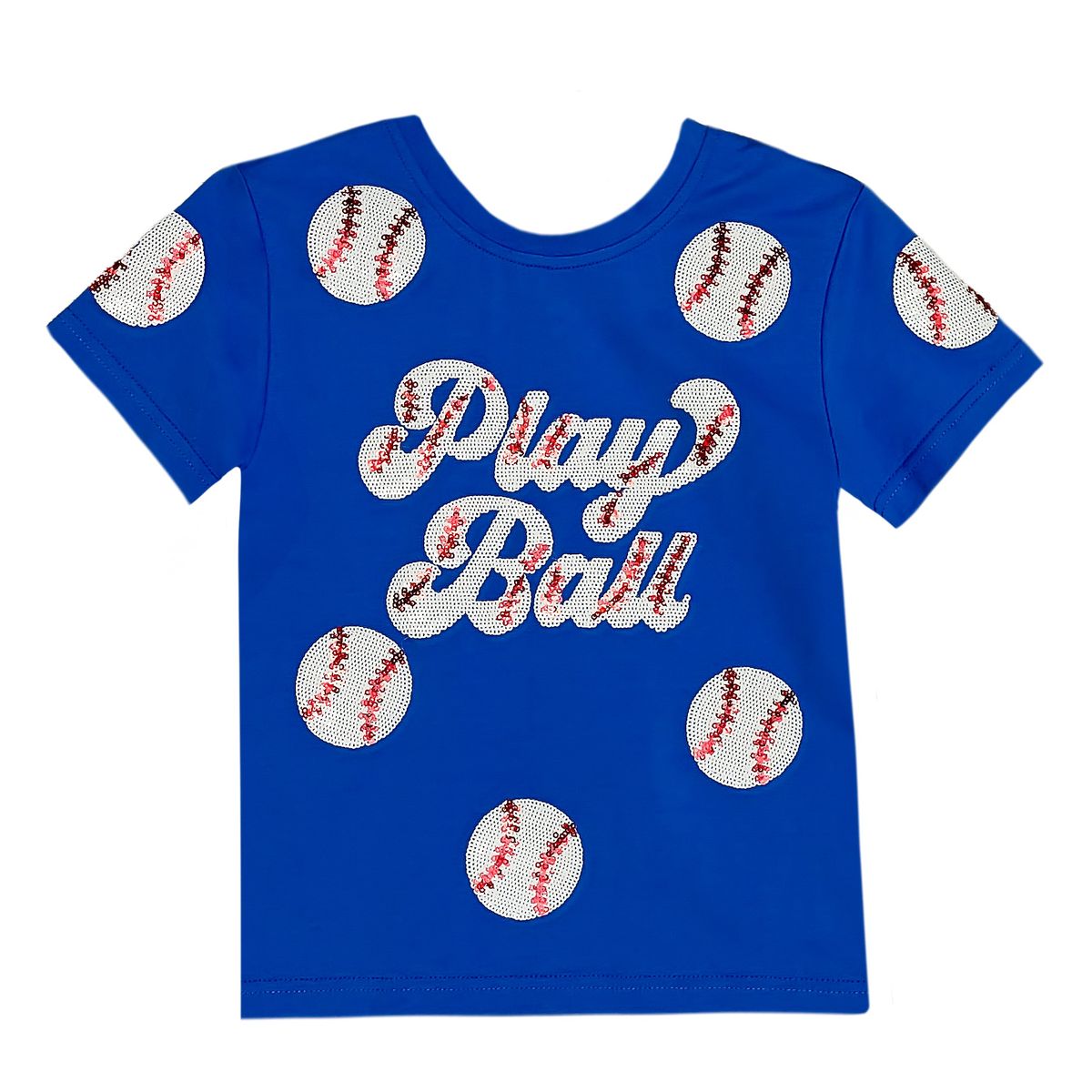 Girl's Play Ball Sequined Blue Baseball Shirt 