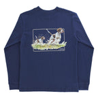 Navy blue long-sleeve shirt with a graphic of two hunting dogs
