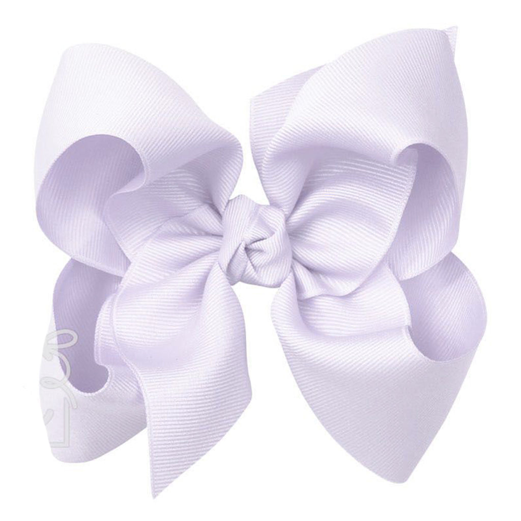 Large pale orchid grosgrain classic hair bow with double knot center.