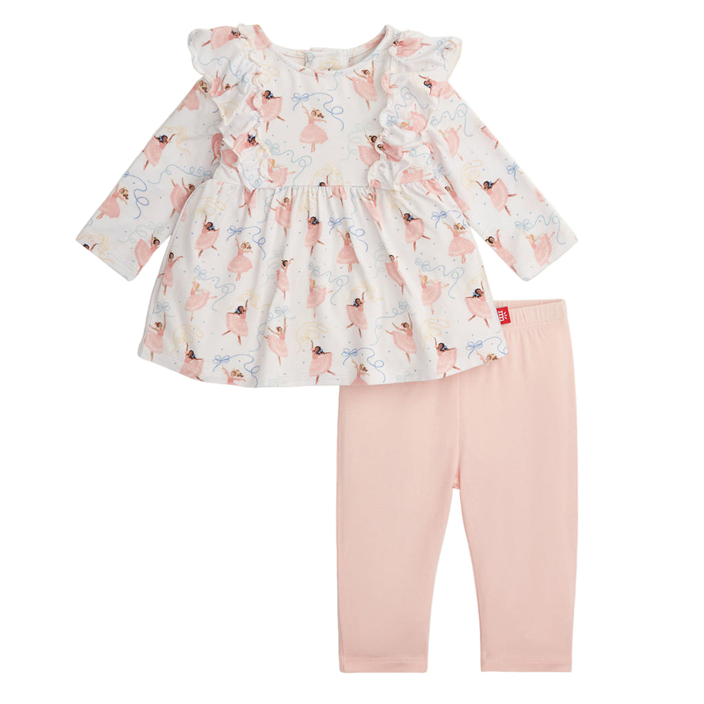 Baby outfit with ballerinas patterned top and pink legging pants