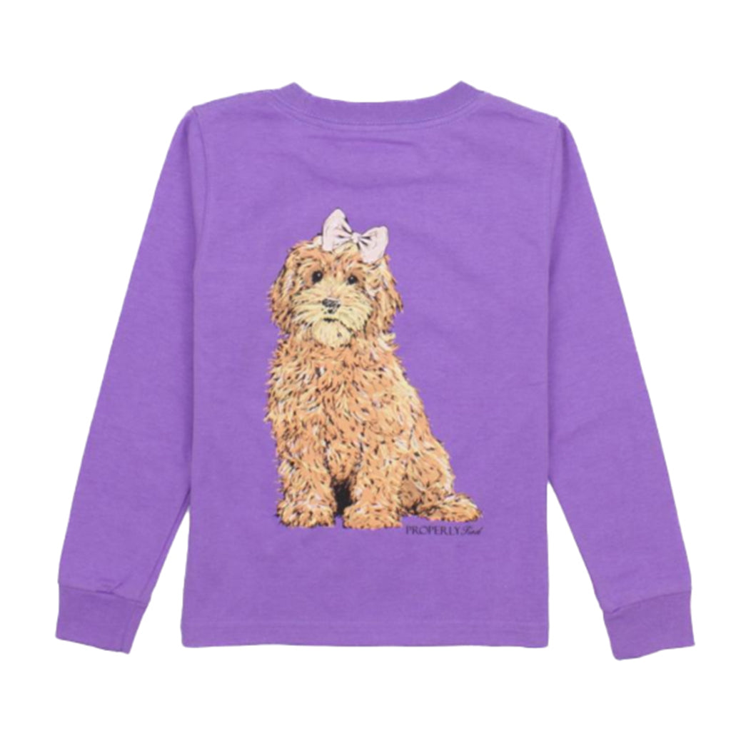Properly Tied Toddler Girl's Goldendoodle on Light Purple Logo T-Shirt