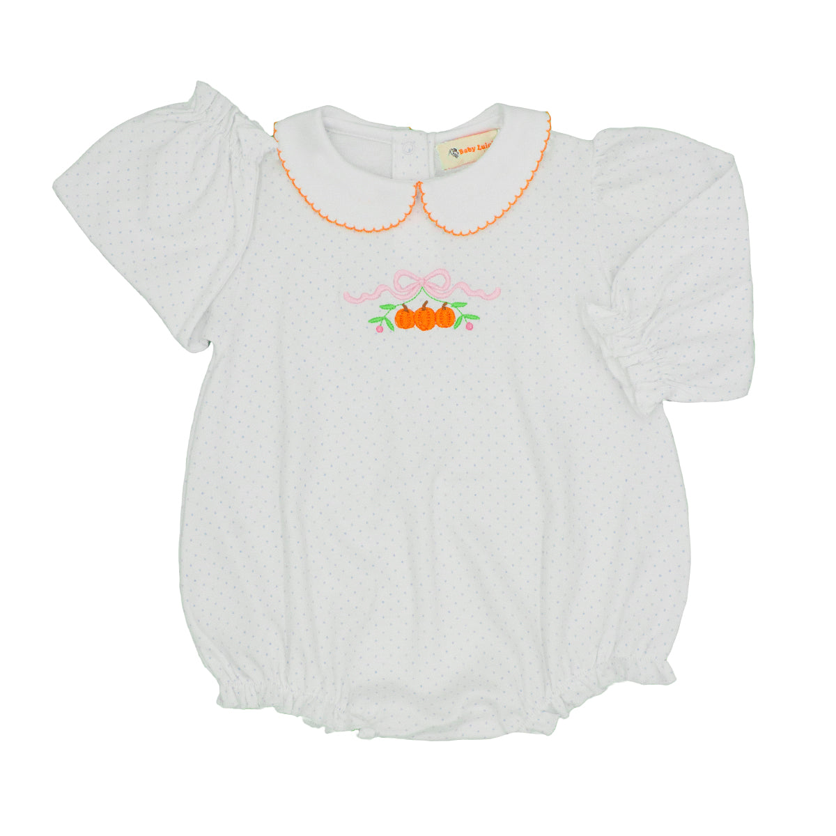 Embroidered Pumpkin Bow Girl's Fall Bubble