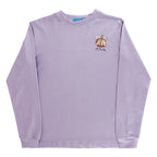 Lavender long-sleeve tee shirt with a small pumpkin graphic