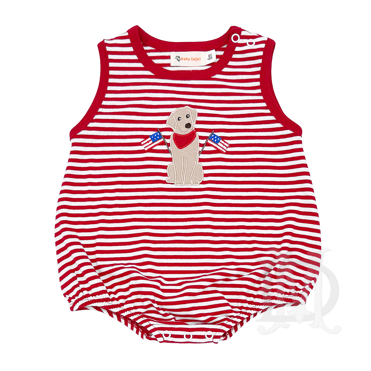 Baby boy patriotic bubble applique dog with American flag one-piece  red stripe outfit