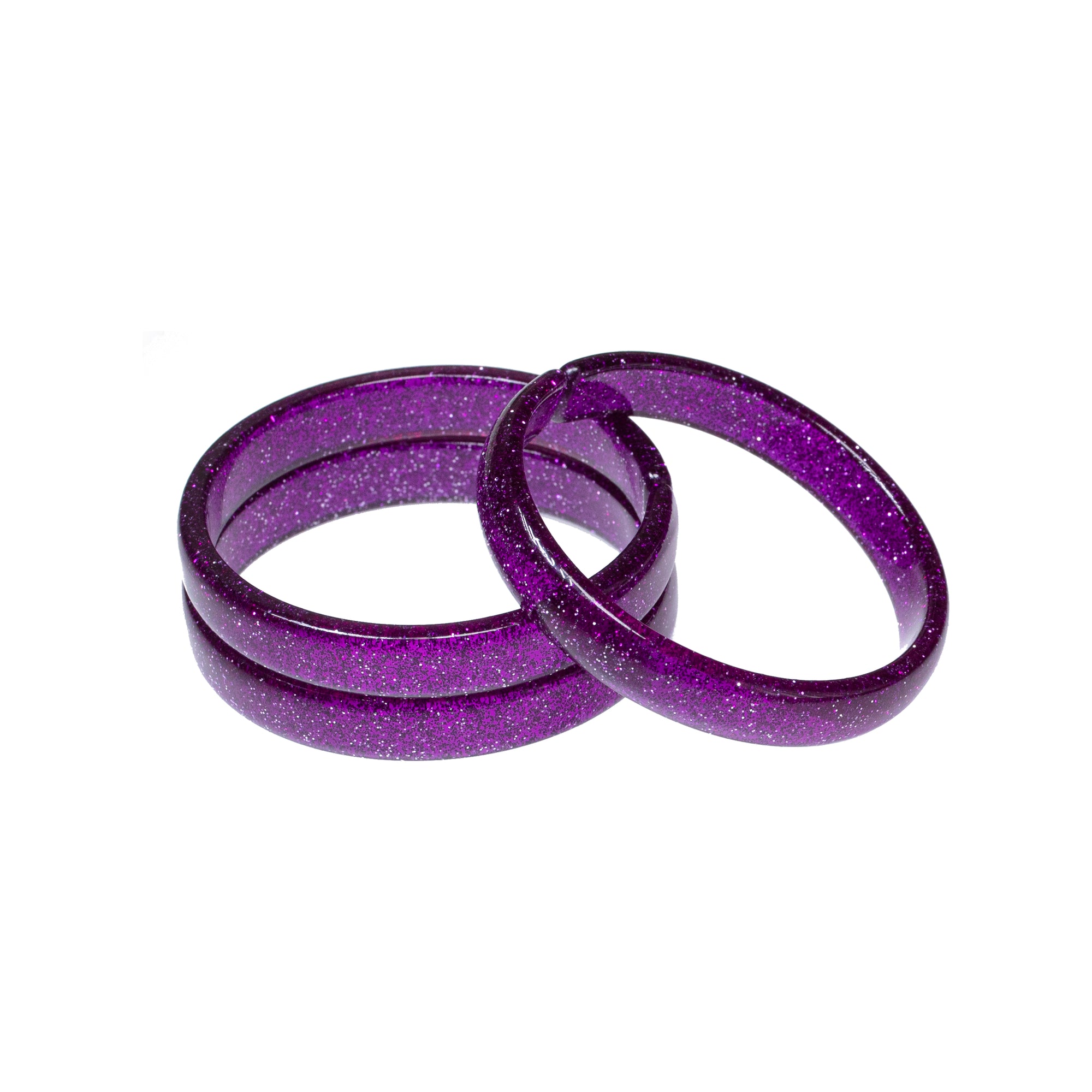 Glitter Purple Acrylic Bangle Bracelets Lilies & Roses
