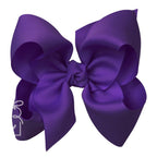 Large purple grosgrain classic hair bow with double knot center.