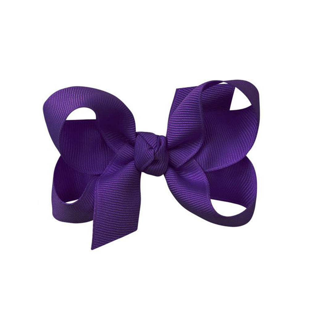 Purple grosgrain classic hair bow with double knot center.