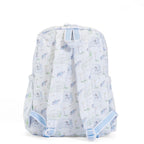 Toddler backpack with blue golf print and puppies