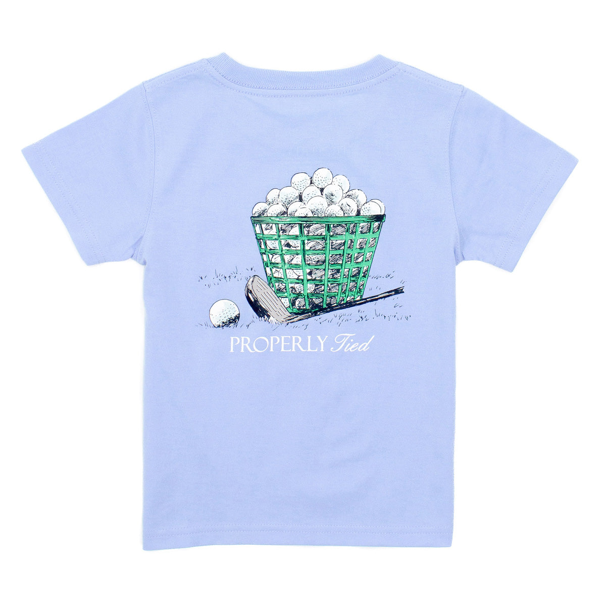 Properly Tied Boy's Golf Range on Light Blue Tee