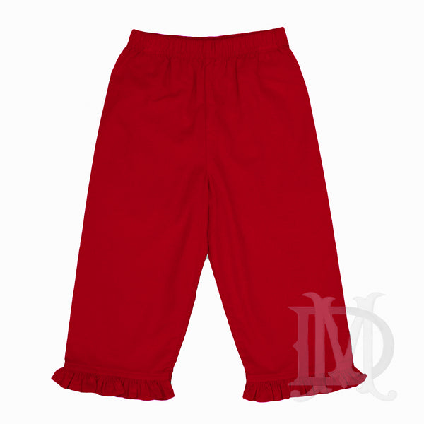 Toddler Girl's Red Corduroy Ruffled Emma Pant Zuccini Kids - Madison ...
