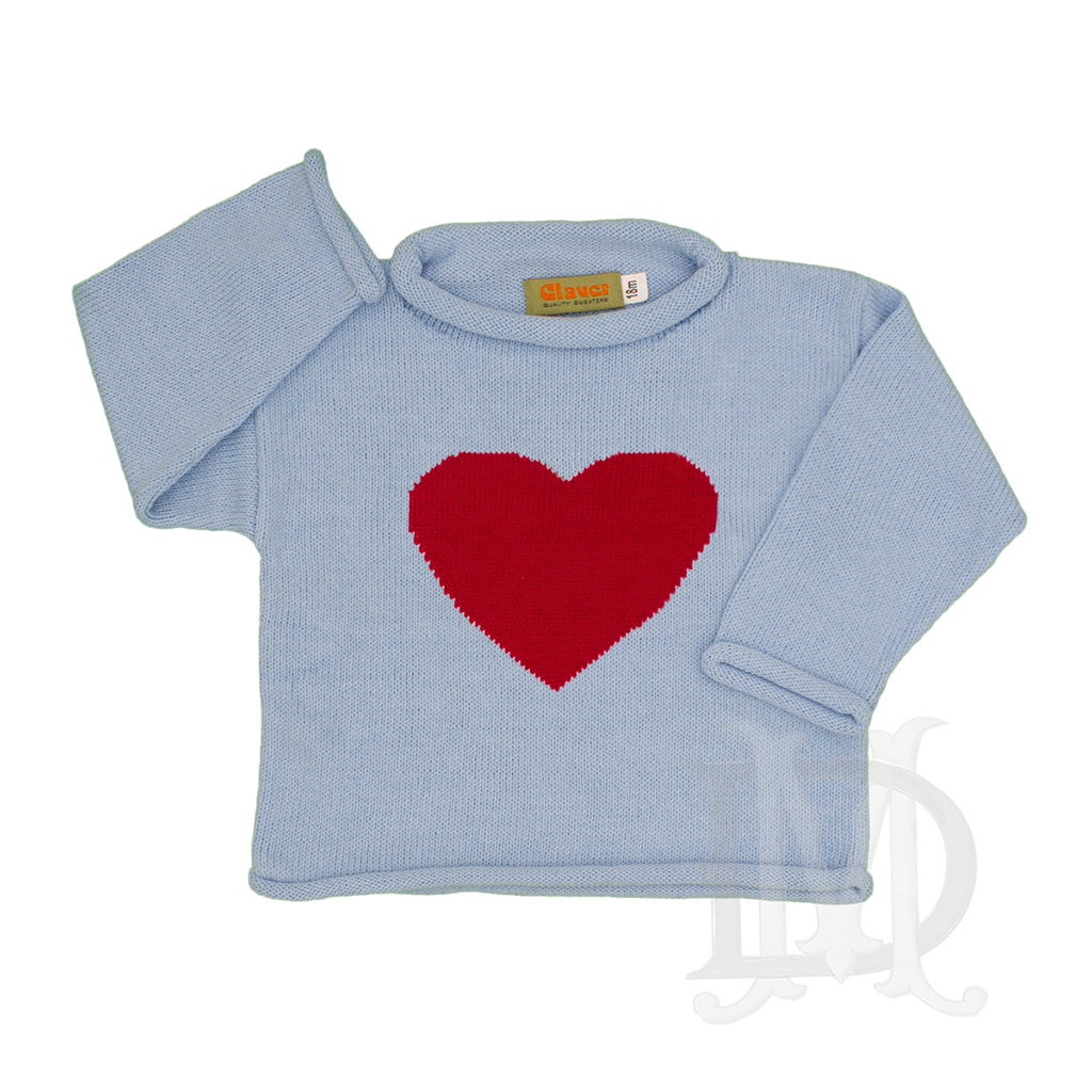 Red Heart on Blue Valentines Day Sweater