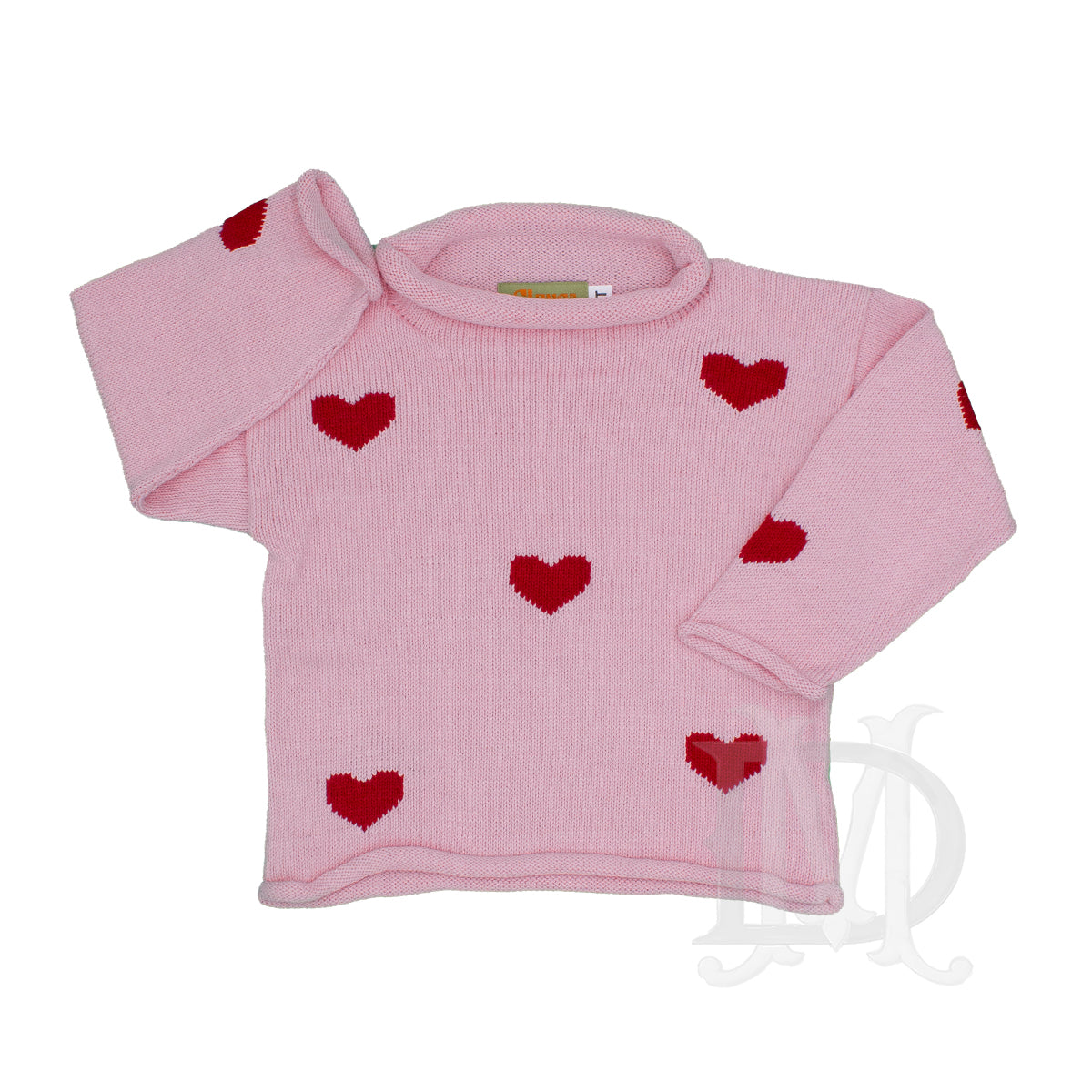 Girl's Scattered Hearts Roll Neck Pink Valentine's Day Sweater