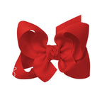 Red grosgrain classic hair bow with double knot center.