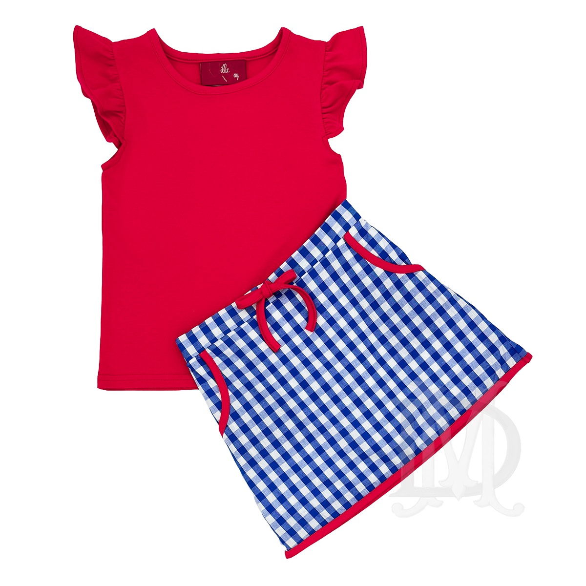 Girls red top and blue gingham skort patriotic outfit