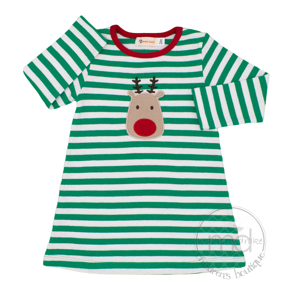 Toddler Girl's Reindeer Appliqued Christmas Dress by Luigi Kids