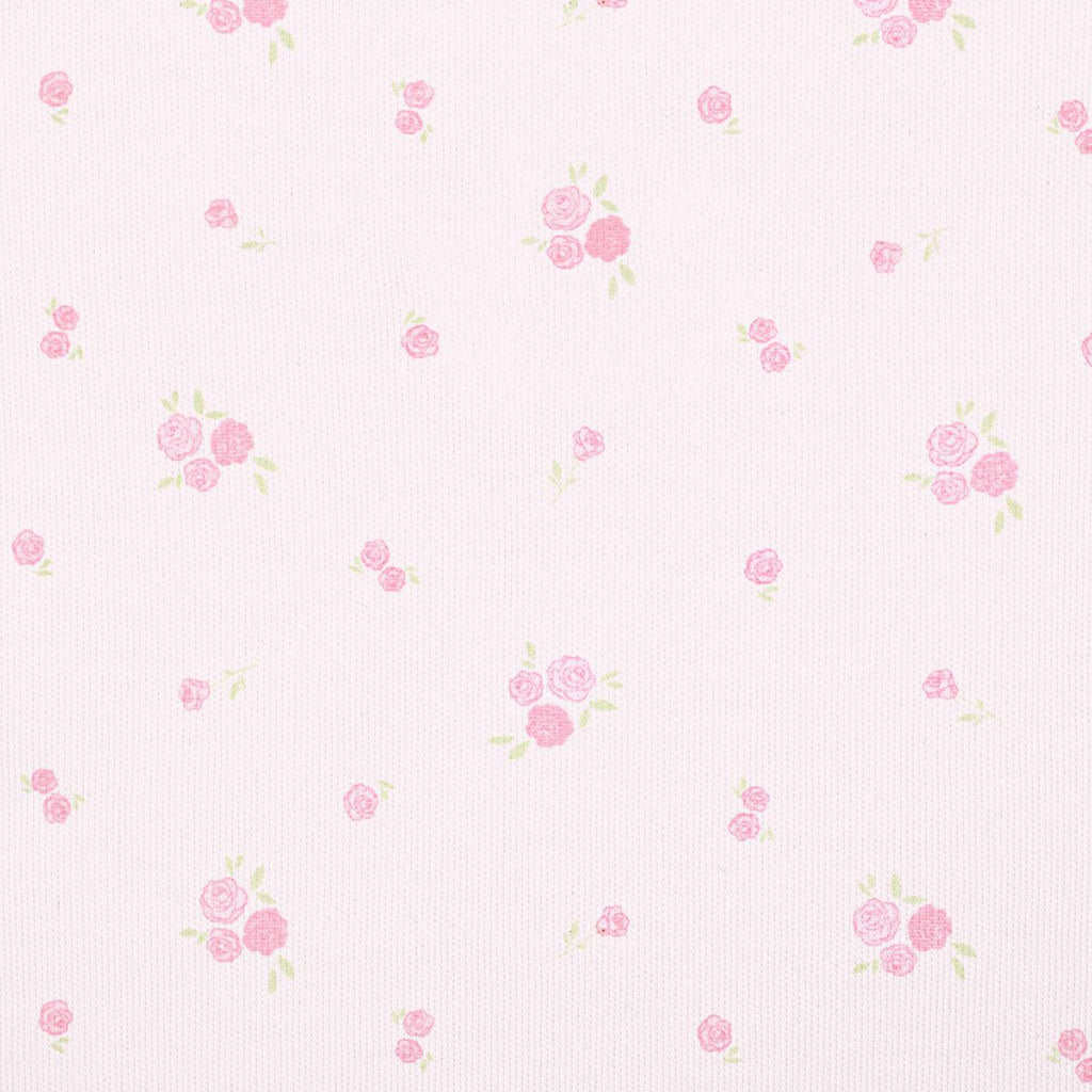 Rose print Pima cotton on a pink background.