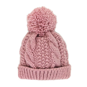 Rose Pink Pom Pom Cable Knit Hat