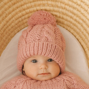 Rosy Pink Pom Pom Girl's Hat