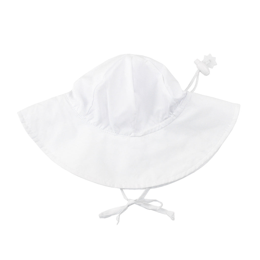 White sun hat with a chin strap