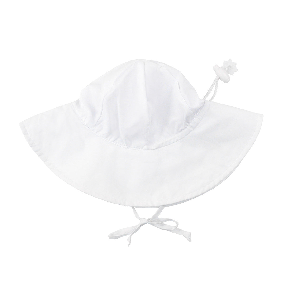 White sun hat with a chin strap