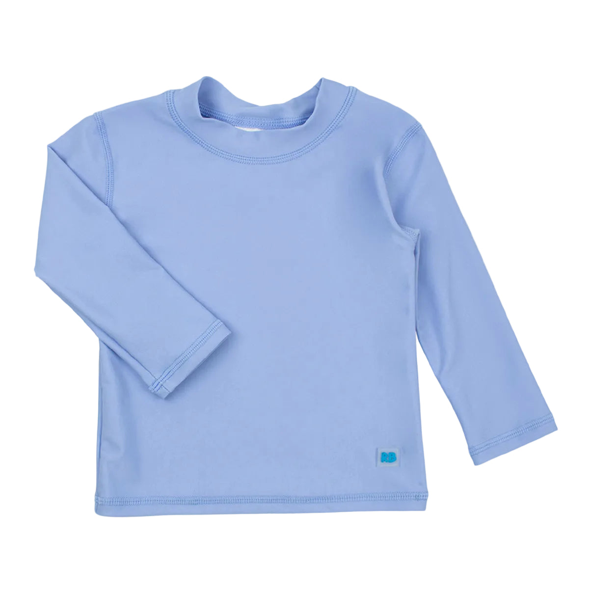 Periwinkle blue long-sleeve rashguard top with a RuggedButts logo.