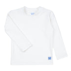 White long sleeve rash guard top with a RuggedButts logo.