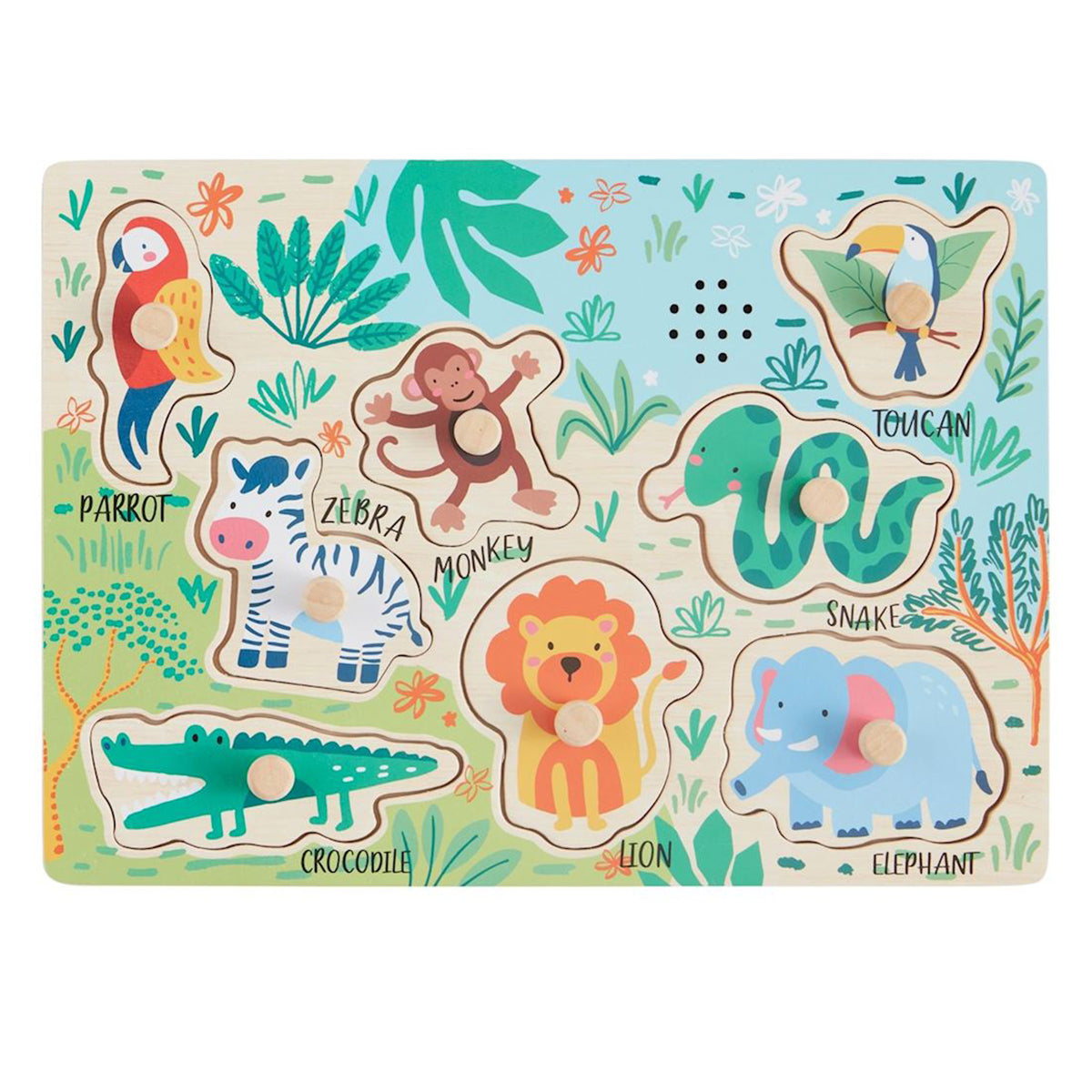 Safari Animals Wooden Peg Sound Puzzle