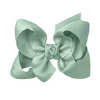 Sage green grosgrain classic hair bow with double knot center.