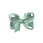 Sage green grosgrain classic hair bow with double knot center.