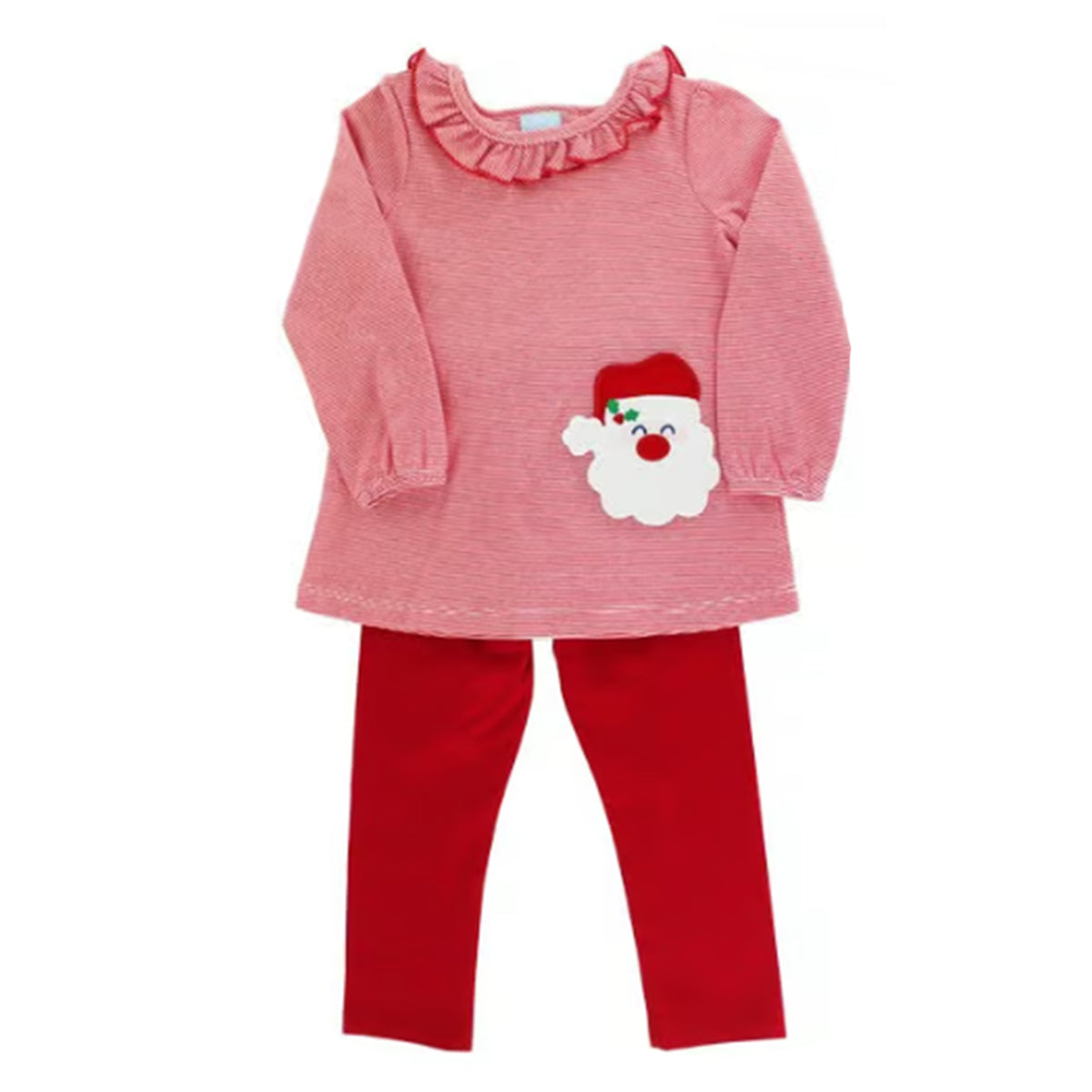 Girl's Appliqued Santa Claus Red Leggings Set