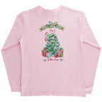 Pink long-sleeve J. Bailey girl's t-shirt with a Christmas tree, Santa and gifts design