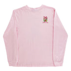 Pink long sleeve t-shirt with a small Christmas present and J. Bailey logo on the front