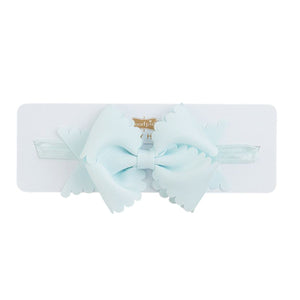 Light Blue Scalloped Grosgrain Hair Bow Headband