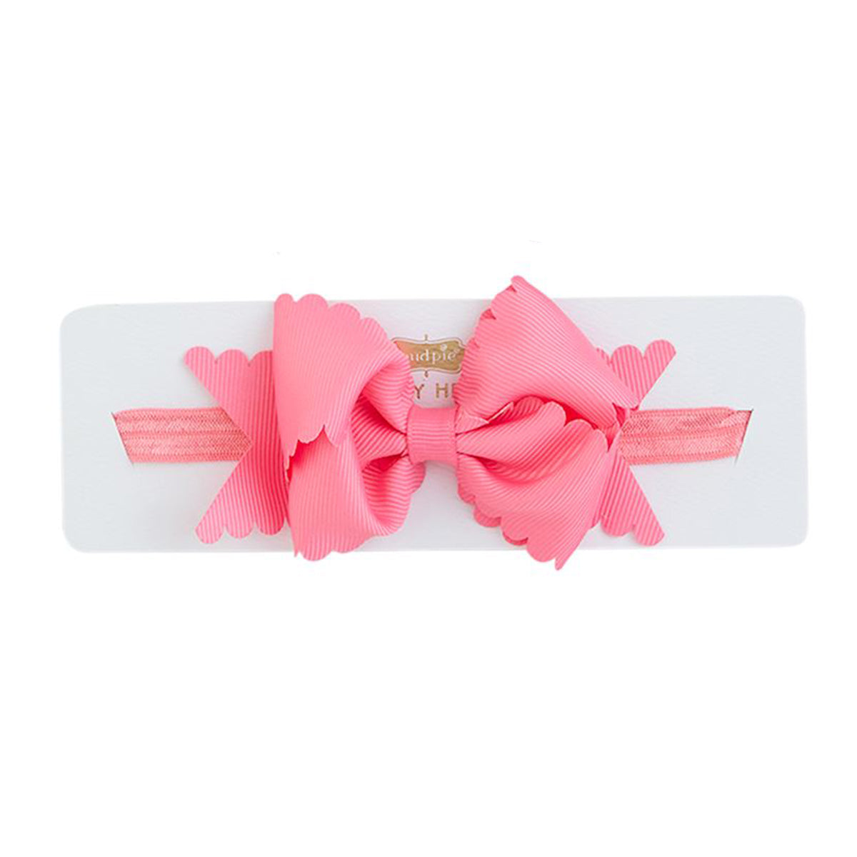 Pink Scalloped Grosgrain Hair Bow Headband