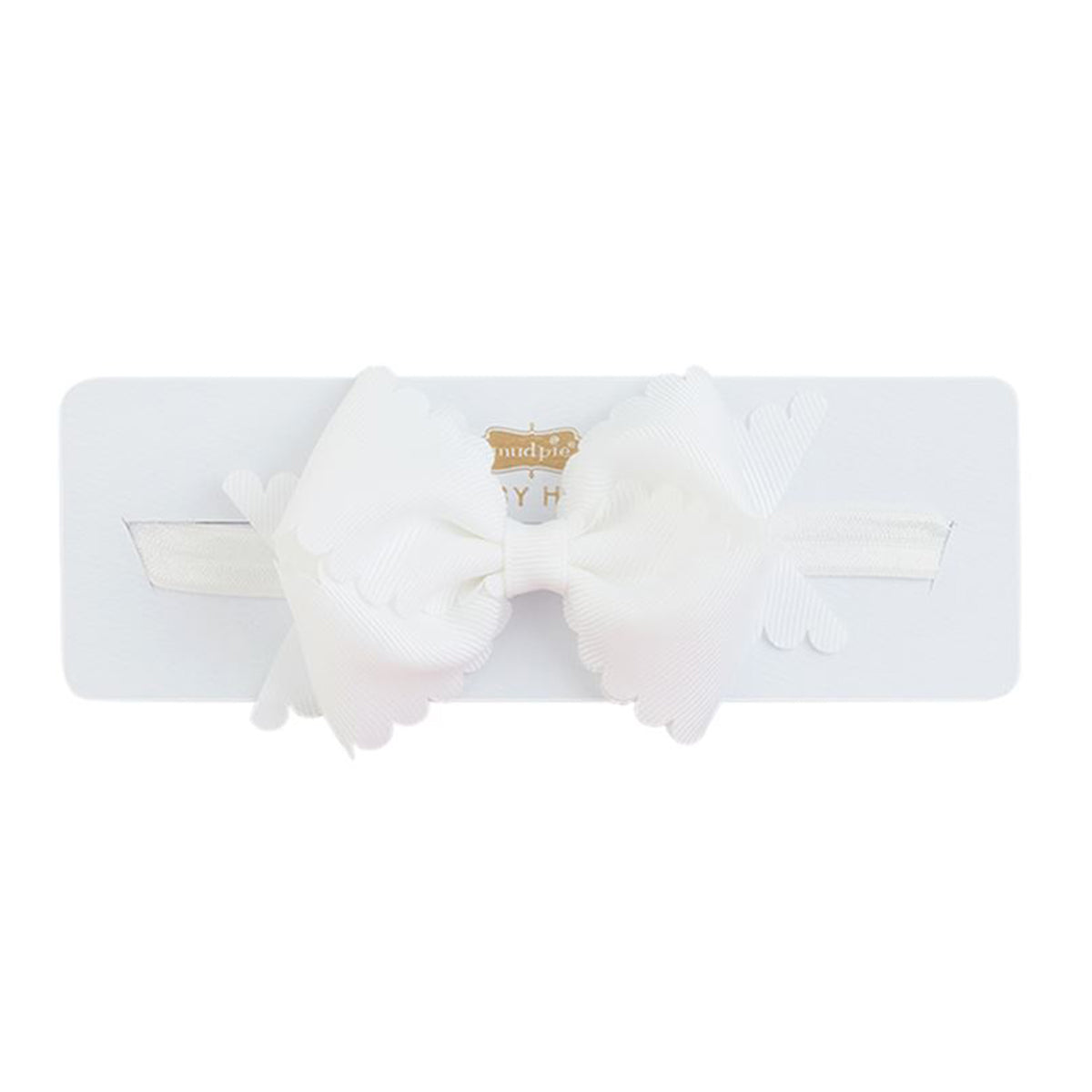 White Scalloped Grosgrain Hair Bow Headband