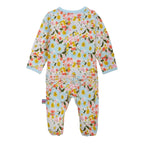 Magnetic Me Seraphina vintage floral patterned baby footed sleeper with a ruffles on the backside.
