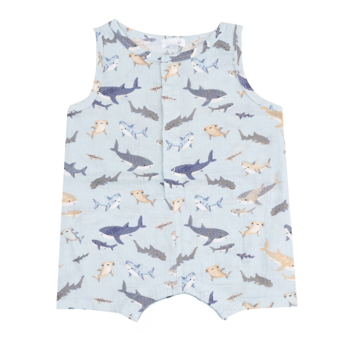 Boy's Shark Print Sleeveless Romper