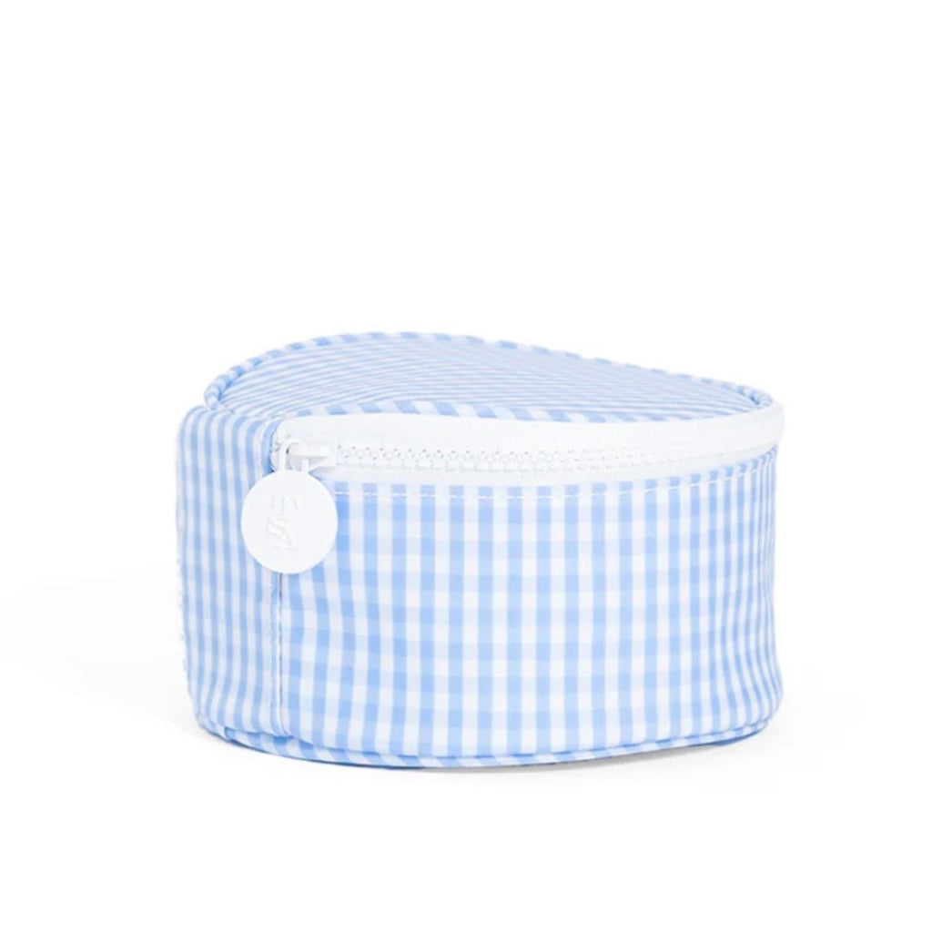 Blue and white gingham round travel or diaper bag storage organizer