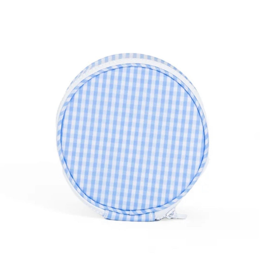 Round blue and white gingham travel or diaper bag organizer