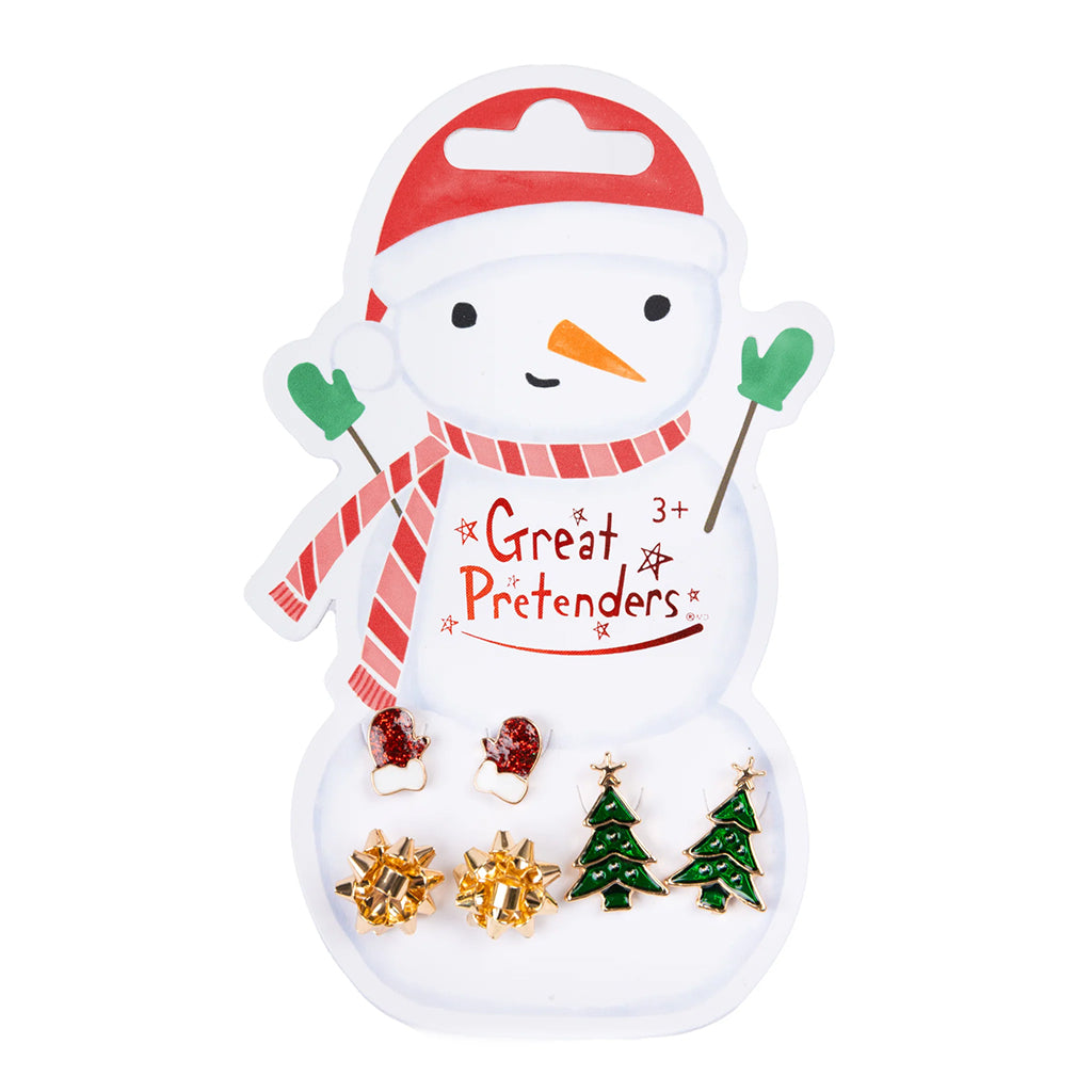 Boutique Snowman Studded Christmas Earrings Set for Pierced Ears