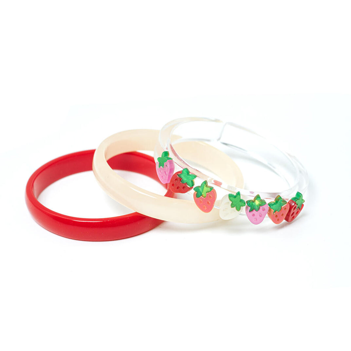 Satin Strawberries Pearlized Acrylic Bangle Bracelets Lilies & Roses