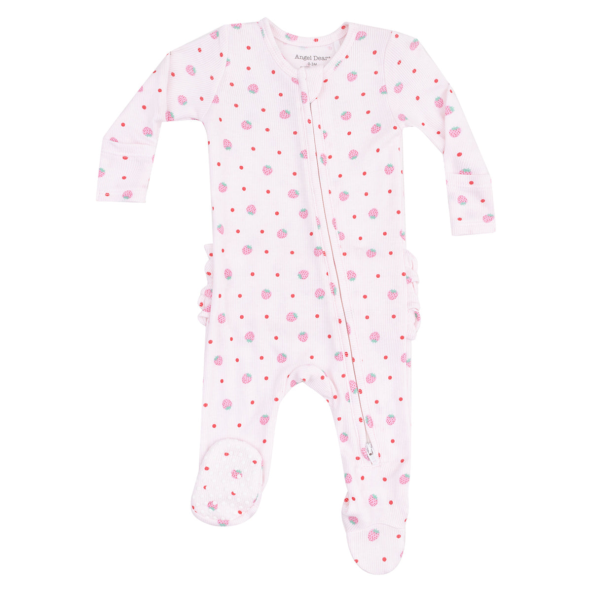 Girl's Strawberry Swiss Dot Ruffled Zip Front Footie