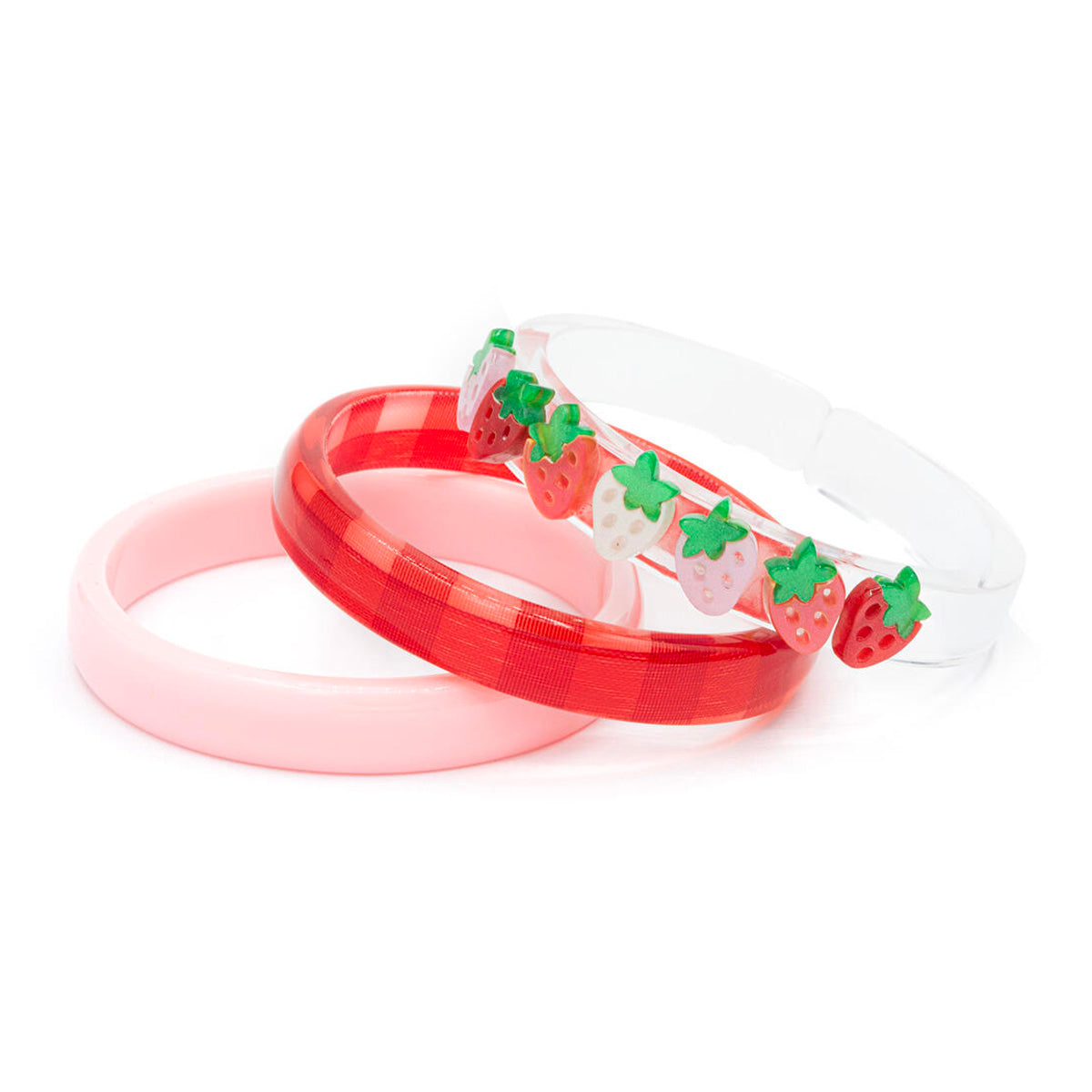 Pearlized Strawberries Red Checkered Acrylic Bracelets